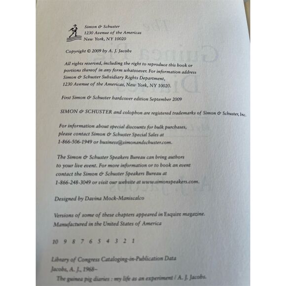 The Guinea Pig Diaries by A.J. Jacobs Hardcover 2009 Humor Nonfiction - Picture 3 of 3